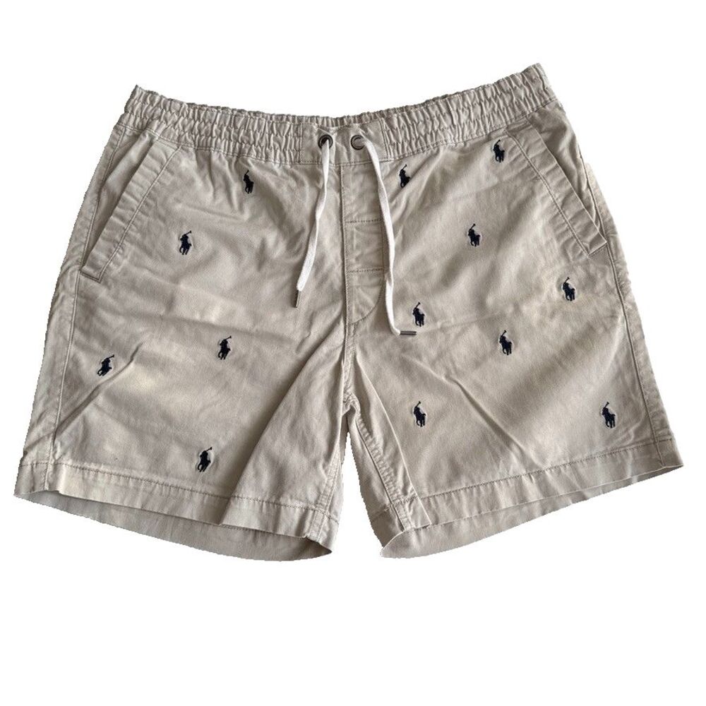 Polo Ralph Lauren Mens L Prepster Shorts Allover Pony Print Khaki Classic - Picture 1 of 8